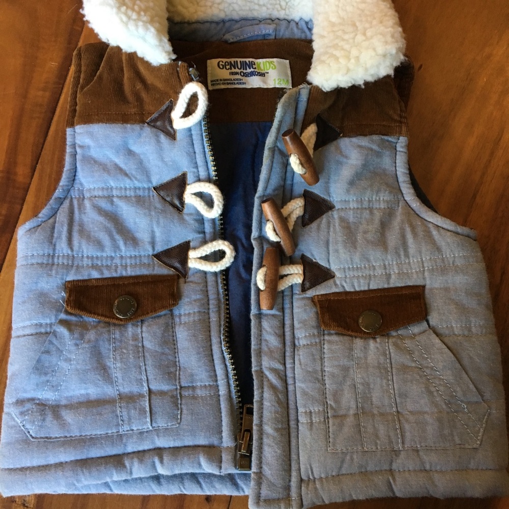 Chambray and corduroy quilted puffer vest 12 mo